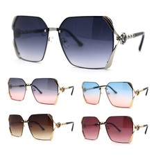 Womens 90s Luxury Jewel Ribbon Hinge Square Butterfly Sunglasses