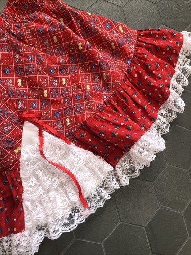 kids vintage ruffle skirt Tiered Size 5 Usa Red Floral Square Dance - Picture 2 of 7