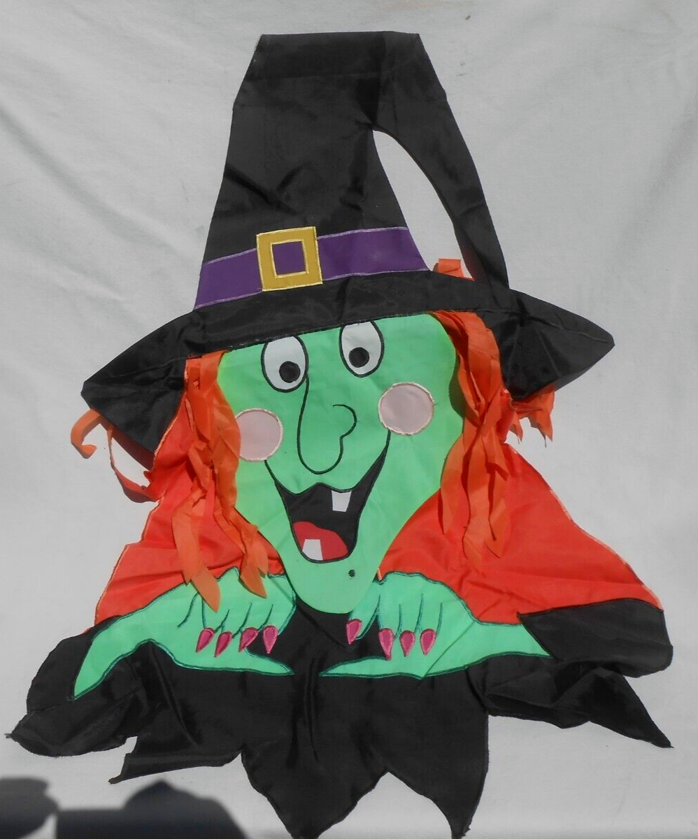 Vintage 90's Halloween Witch Flag Double Sided Yard Porch