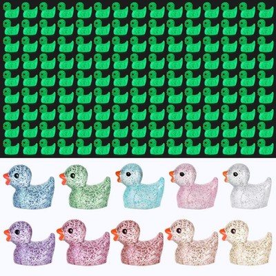 100 Pcs Luminous Tiny Ducks Glow in the Dark Little Mini Resin Ducks Glitter ...