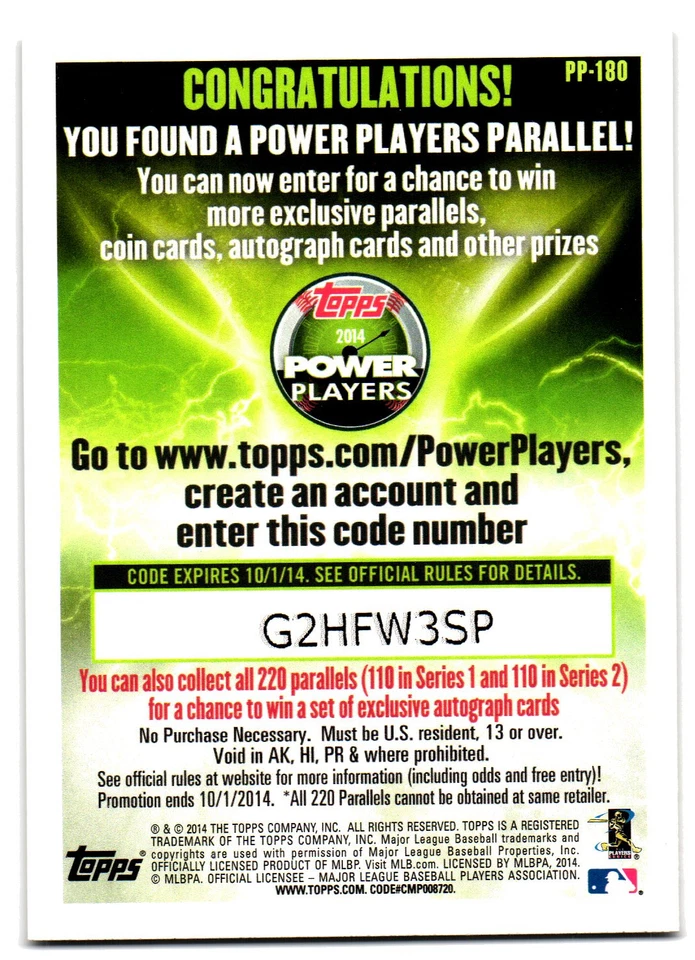 2014 Topps #PP-180 Tim Lincecum Power Players - Image 2 of 2