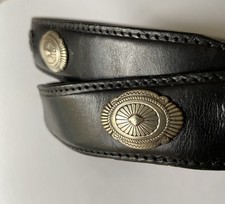 Black Leather Belt With Silver Rosettes And Buckle 34-38 Inch X 1 Inch Western 