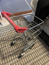 Miniature Metal Shopping Cart Pretend Play Toy Silver with Red Handle