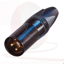 Image of Neutrik 3 Pin GOLD NC3MXX-B Male XLR Connector. Black Body, Pins. Rubber Boot