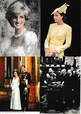 VIER (4) ORIGINAL POSTKARTEN-PRINZESSIN DIANA-KATE-KÖNIGIN ELIZABETH-PHILIP-MUM