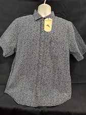 Tommy Bahama Men's Size XL Black Cotton Diamond Print Sport Camp Shirt 110 NWT