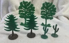 Vintage 1950s Marx Plastic Green Tree Lot Of 6   Hard Plastic