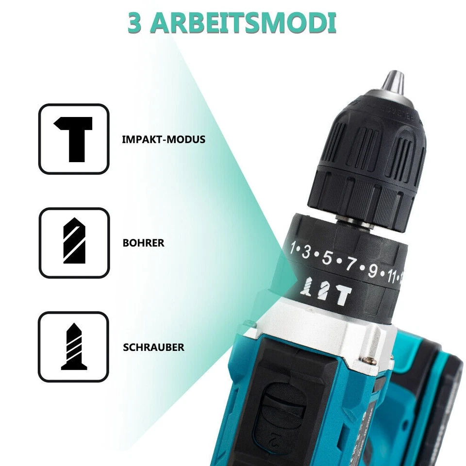 Mit 2 Akkus Für Makita Akku-Schlagbohrschrauber 20V Akkuschrauber Set in Koffer - Bild 2 von 4