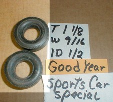 1 pr Treaded Good Year Tires 1/24th Slot Car T 1 1/8 X W 9/16 X 1/2 NOS