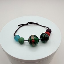 Bracciale vintage anni 80 cordino perline vetro lavorato a lume multicolore righe gioielli classici