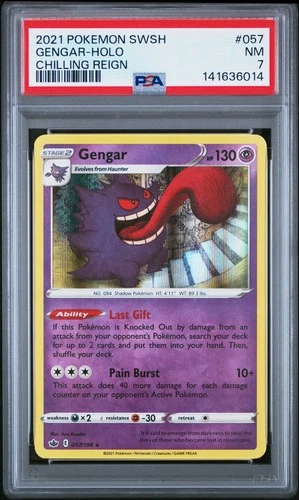 2021 POKEMON SWORD & SHIELD CHILLING REIGN #057 GENGAR-HOLO PSA 7