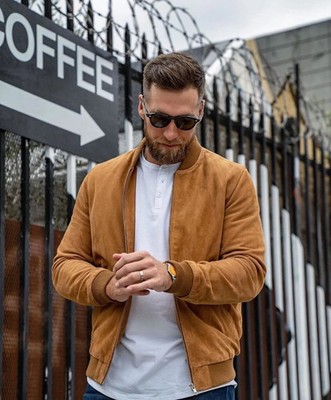 Brown Leather Jacket Men Pure Suede Flight/Bomber Size S M L XL XXL Custom Made