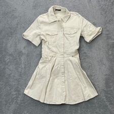 Zara Dress Womens XS White Ivory Button Front Short Sleeve Utility Shirt Dress