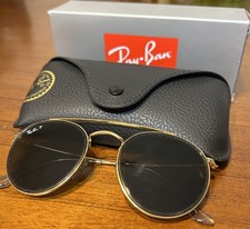 Ray-Ban RB3647-N G-15 Polarized Round Sunglasses Gold Metal Frame Black Lenses