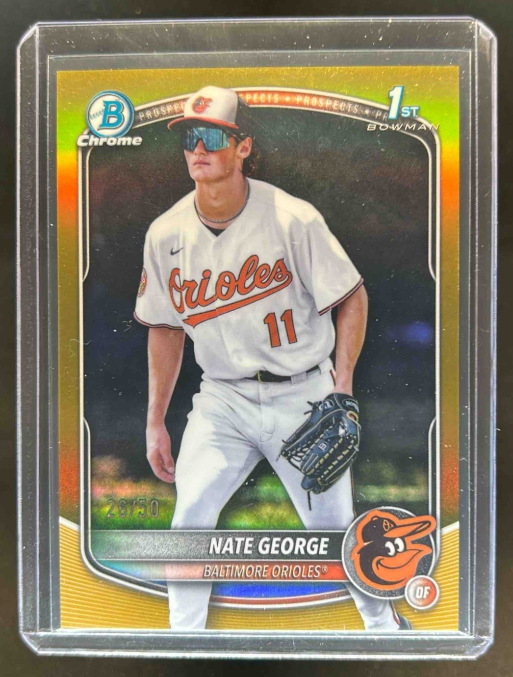 2025 Bowman Chrome Nate George Gold Refractor 1st Prospect #26/50 Orioles
