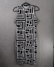 Shein Dress Womens Medium White Black Midi Stretch Sleeveless