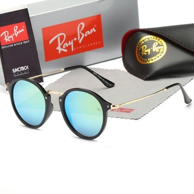 New Ray-Ban RB2447 Round Classic Sunglasses Black Frame Icy blue Lens UV