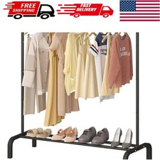 Elegant 43.3 Black Metal Clothing Rack with Bottom Shelf - Stylish Storage