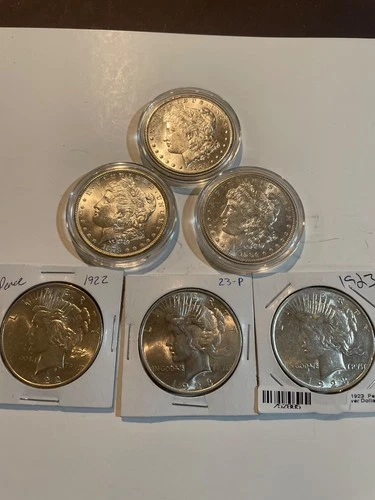 3 Morgan & 3 Peace Dollars AU