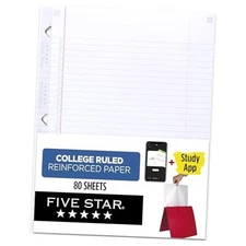  Loose Leaf Paper + Study App, College Ruled Filler Notebook Paper, 80 Sheets