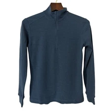 Woolrich Womens Merino Wool Blend 1/4 Zip Long Sleeve Shirt Dark Bluebell Large