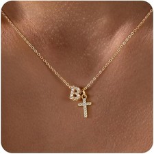 Cross Necklace for Women - 14K Gold Plated Cubic Zirconia Pendant B