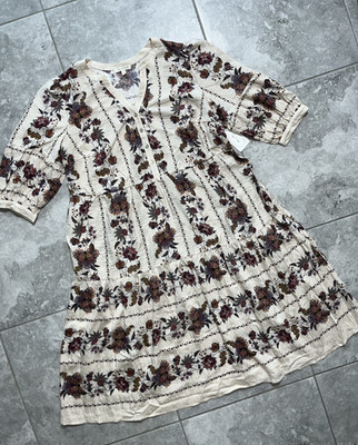 Anthropologie Fig & Flower 3/4 Sleeve Tiered Midi Dress Peasant Floral 1X New