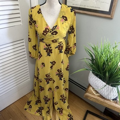 Madewell Maxi Dress Womens 4 Yellow Retro Bouquet Wrap Fairy Spring Boho Chic