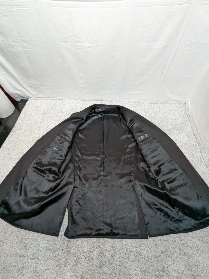 Terno Luigi Bianchi Mantova tamanho 42L listras azuis cinza 100% lã Lana feito na Itália - Imagem 4 de 4