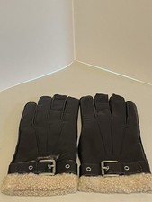 Coach Dark Chocolate Brown Leather 100 Shearling Lined Gloves Medium