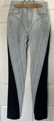 MUGLER Spiral Jeans Bicolor Black/light Wash Denim Size 36 Us 2-4