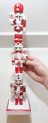 Dreifacher Nussknacker aus Holz Weihnachtsdeko rot-weiß, weihnachtliche Zuckerdose