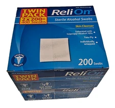 ReLion Sterile Isopropyl Alcohol 70% Swabs Twin Pack (2 Packs x 200) = 400 Swabs