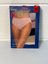 Felina Women's Pima Cotton Blend Hi-Cut Lace Trim Panties Size M - Multicolor