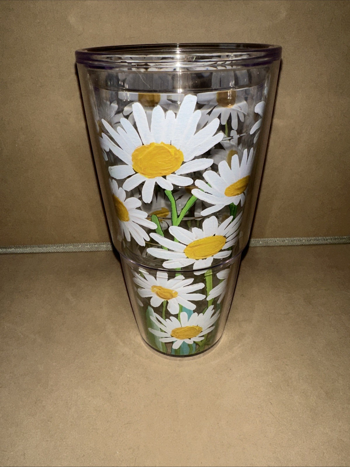 24 oz Tervis Tumbler Painted Daisies Yellow Green White New