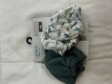 Carter's Newborn Cotton Knit Dinosaur Mittens, 2 Pairs, Green/Multicolor