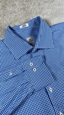 Peter Millar Button Down Long Sleeve Blue Gingham Check L Cotton Men  s Shirt