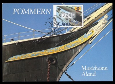 ALAND 1997 Maximum Card ATM Mascarón de proa figurehead Mneme barco ship bateau