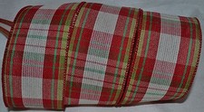 Wired Ribbon Woven Christmas Red Plaid Holiday Green White Gift Wreath Craft Bow