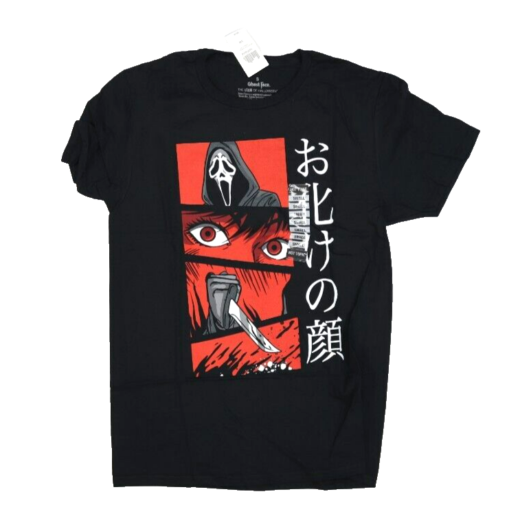 Ghostface Manga Red Panel Tee Black Graphic T-Shirt Anime Short