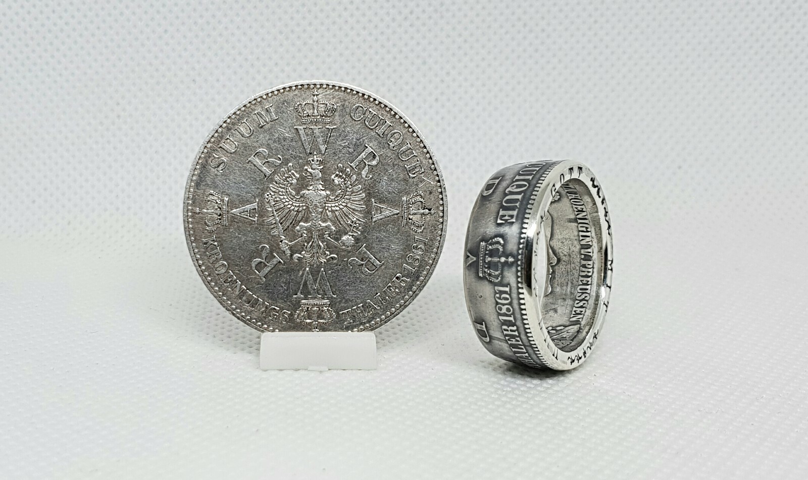 Bague pièce en argent 1 Thaler de Prusse, anneau coin ring historique pour homme