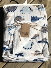 New Chick Pea Dinosaur Baby Blanket White Blue Gray Boys Sherpa Reverse