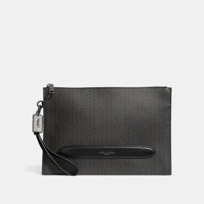 Coach Mens F75914 Structure Pouch Logo Embosed Black Leather 