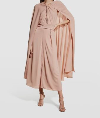 $1995 Talbot Runhof Women's Pink Cape Effect Draped Crepe Jumpsuit Size 36