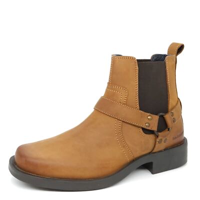 Herren Leder Western Stiefelette Biker Stiefel HX London Malden Hellbraun Camel