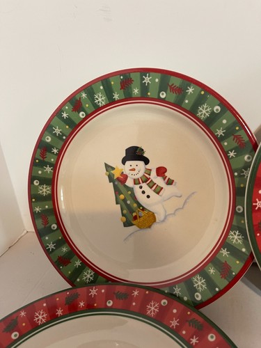 Longaberger Pottery HOLIDAY SNACK PLATE Christmas Set Of 4 - Picture 6 of 9