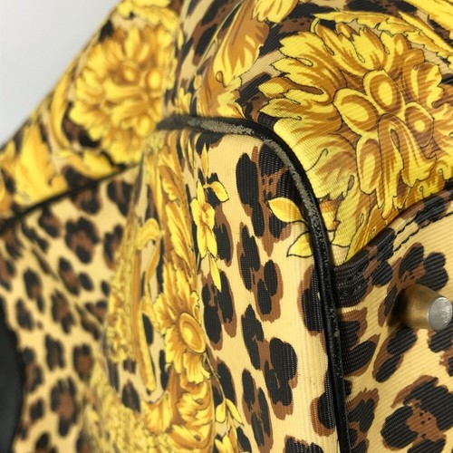 VERSACE Leopard print travel bag Duffle Bag PVC/Leather yellow/Black - Foto 7 di 17