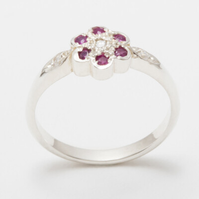 Solid 9ct White Gold Natural Diamond & Ruby Womens Cluster Ring - Sizes J to Z