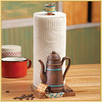 Rustic Coffee Pot Cup Paper Towel Holder Stand Country Kitchen