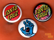Set of three 1" Santa Cruz pins/buttons skateboard screaming